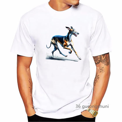 the GREYHOUND - Greyhound Animal Printed T-Shirt, Men Summer Fashion T-Shirt, Homme Kawaii Dog Lover T-Shirt, Harajuku Shirt Streetwear