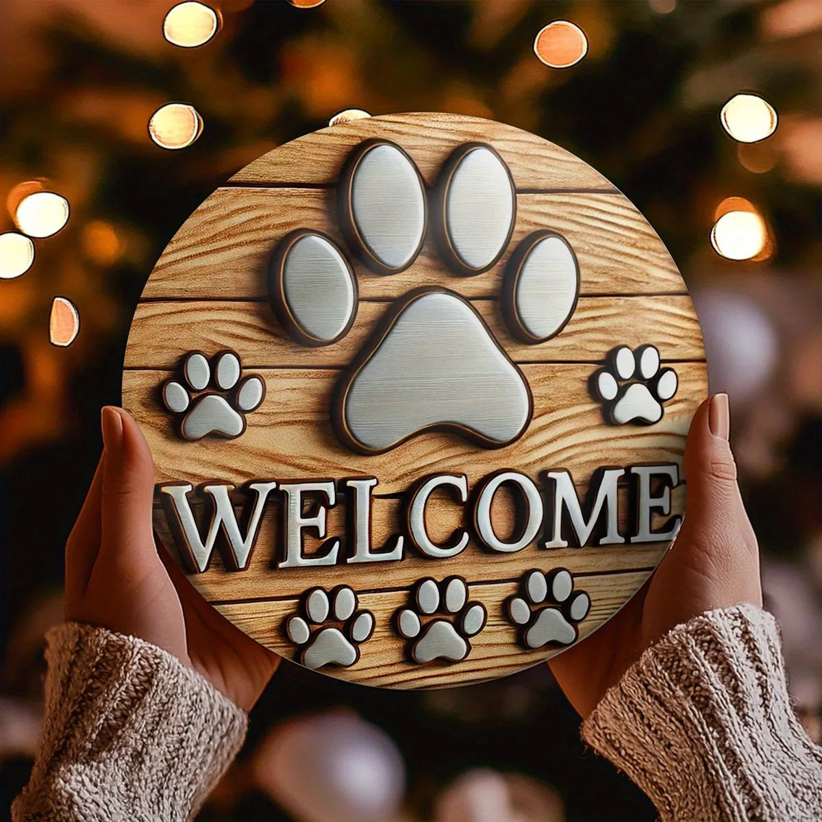 1Pc 2D Flat Printing Cute Dog Paw Wooden Welcome Sign,For Homes, Bars, Garages, Cafes and Gardens, ideal Housewarming Gifts