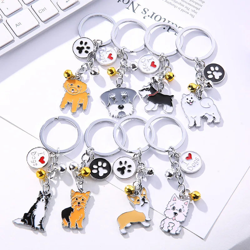 New Popular Cute Metal Dog Key Chain Car For Women Pendant Pet Dog Bell Keychains Jewelry Car Key Ring Party Gift K5222