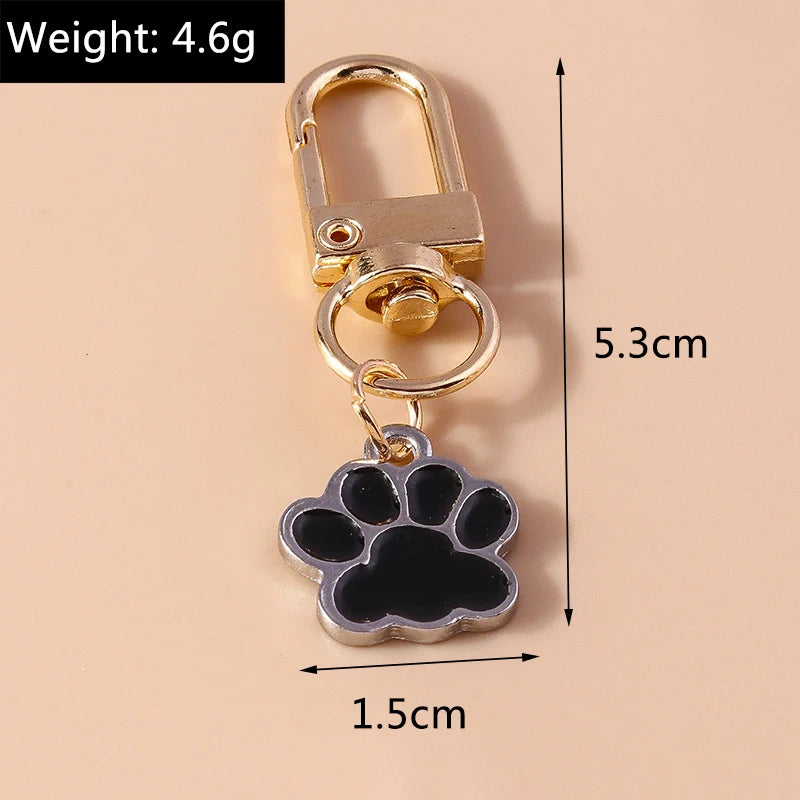 Cute Enamel Puppy Dog Cat Paw Keychain Footprint Key Ring Pendants for Women Girls Handbag Decor DIY Handmade Jewelry  Gifts