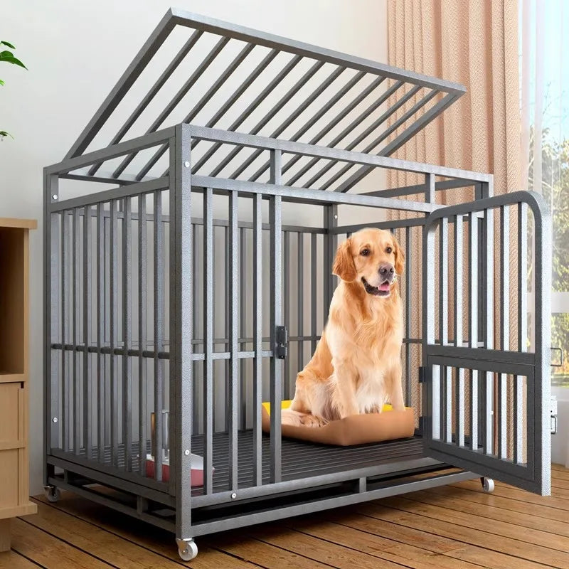 Heavy Duty Dog Cage Large Medium Pet Cage with Toilet Full Square Tube Indoor Dog House