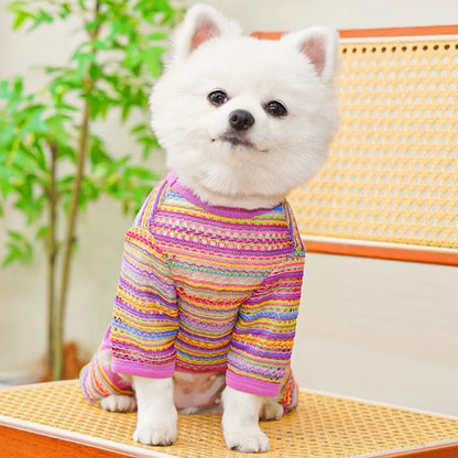Summer Pet Clothes for Small Dogs Colorful Stripes Dog Jumpsuits Fashion Puppy Rompers Soft Cat Pajamas Pet Overalls Dog Outfits