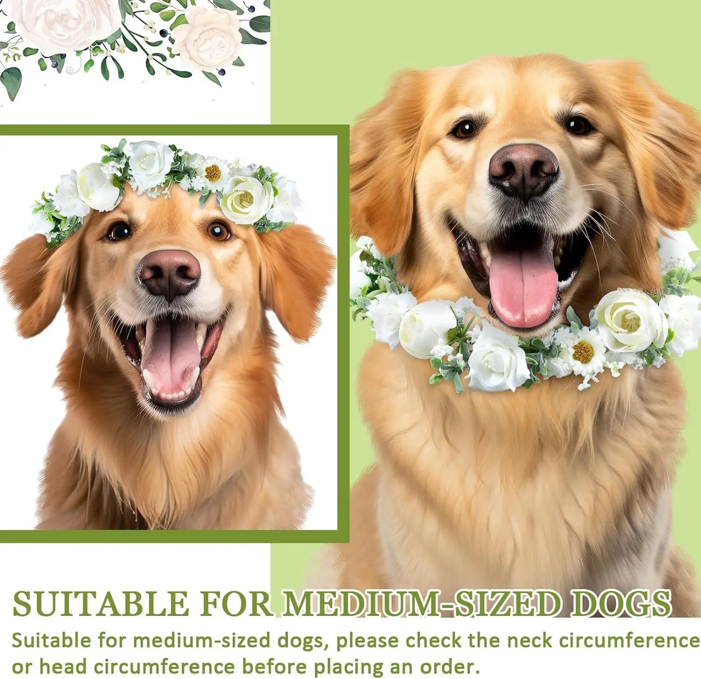 the BRIDAL BESTIE - Adjustable Elegant Dog Wedding Flower Collar for Medium/Large Dogs/Cats, Pet Wedding Photo Props, Costume Accessories