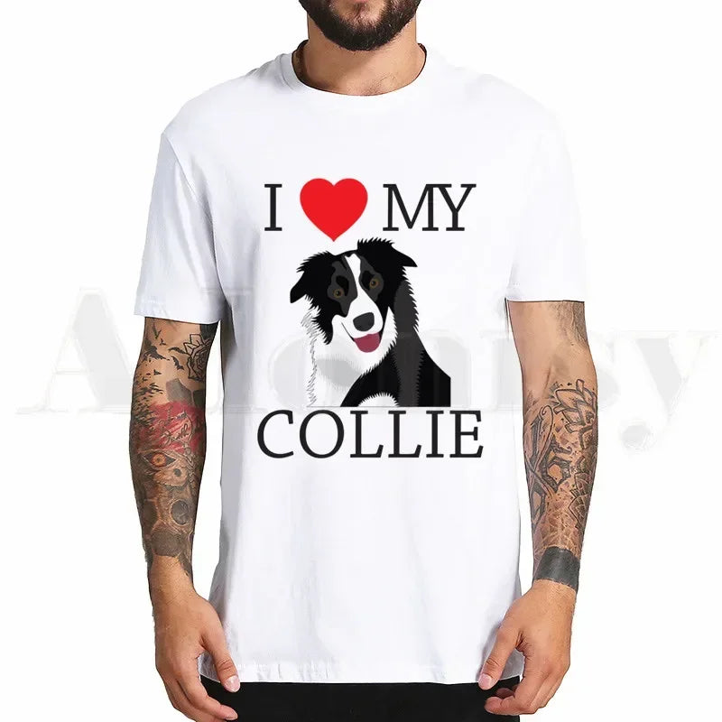 the BORDER COLLIE - Border Collie Print T-Shirt, Hip Hop Girl Print Top Tees, Harajuku Dog Cartoon Funny Kawaii Art T-Shirts, Men Fashion Summer T-Shirts