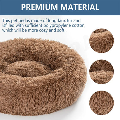 Calming Dog Bed for Small Dogs - Donut Washable Small Pet Bed, Anti-Slip Round Fluffy Plush Faux Fur Large Cat Bed