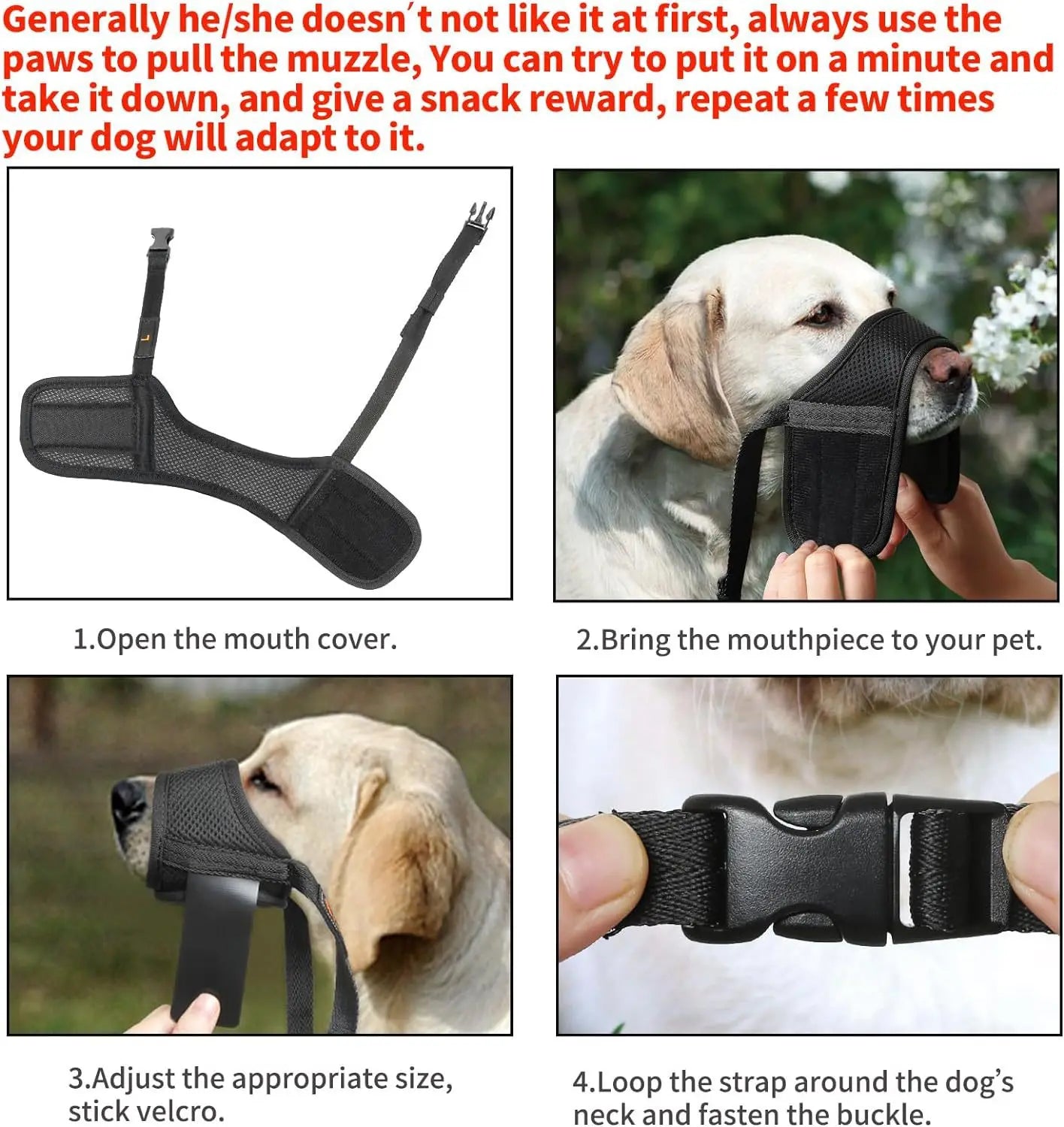 the ANTI-BITE DOG MUZZLE - Soft Air Mesh Dog Muzzle for Small, Medium & Large Dogs – Anti-Bite, Anti-Bark, Anti-Chew, Breathable, Drinkable & Adjustable