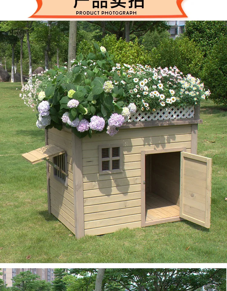 the DOGGY COTTAGE - Outdoor Solid Wood Doghouse, Kennel Indoor Large, Medium and Small Dogs, Outdoor Small, Medium and Large Courtyard Universal