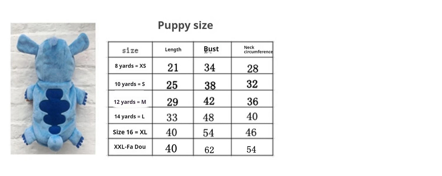 Autumn Winter Cartoon Pet Clothing Stitch Same Style Cat And Dog Clothing Two Leg Pet Transformation Clothing Warm Cotton Clothe