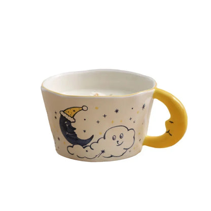 300ml Creative Cartoon Ladybug Dog Pattern Coffee Cup with Moon Handle Ceramic Mug Breakfast Milk Cups for Kids Birthday Gift