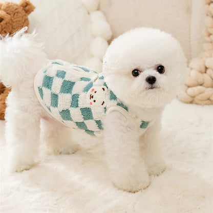 Winter Cat Dog Clothes with Buckle Sweet Bear Print Pet Plush Sweater for Small Dogs Pomeranian Chihuahua Puppy Button Jacket