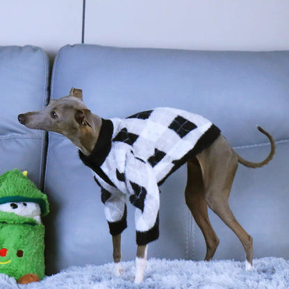 Long Sleeves Cardigan Sweater Jacket for Mid Dogs Warm Black White Plaid Coat for Little Greyhound Whippet in Winter Pet Clothes