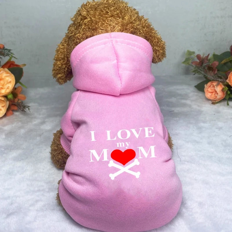 I Love My Mom Printed Dog Clothes Chihuahua Yorkshire Frenchie Pugs Autumn Winter Spring Fleece Lining Small Medium Pet Hoodies