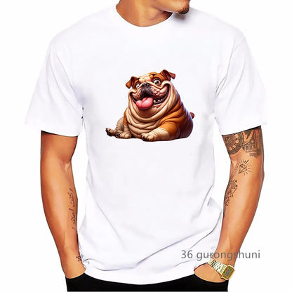 the CHUBBY BULLDOG - Chubby Bulldog Animal Printed T-Shirt, Men's Clothing Funny Kawaii Dog Lover T-Shirt, Homme Harajuku Shirt, Summer Tops Streetwear
