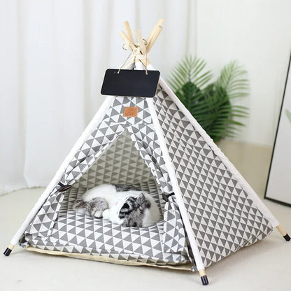 the TINY TEE-PEE - Pet Tent Dog/Cat Nest, Washable Doghouse Cat Tent, Semi Enclosed Insulated Cat/Doghouse, Foldable Dog/Cat Villa with Cushion and Blackboard