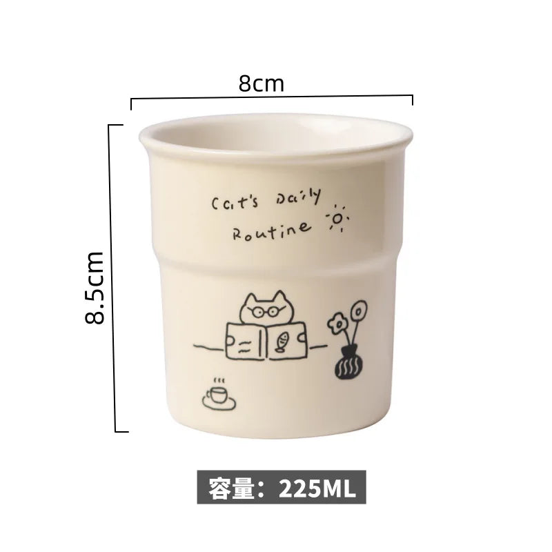 225ml Ceramic Cup Cute Cat Illustrations Coffee Cup for Kitchen Coffee Shop Restaurant,Latte Mug,Drinkware Gift Souvenir