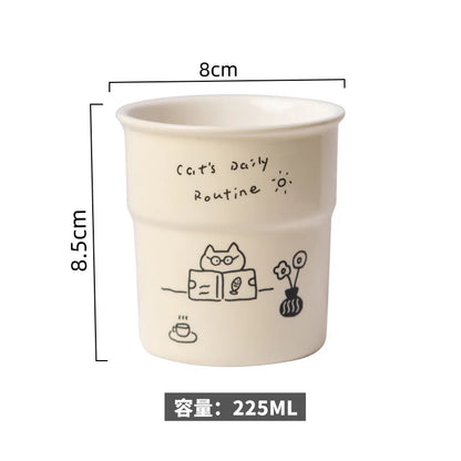 225ml Ceramic Cup Cute Cat Illustrations Coffee Cup for Kitchen Coffee Shop Restaurant,Latte Mug,Drinkware Gift Souvenir