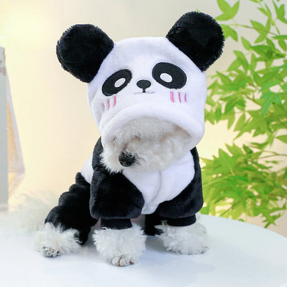 Dog Clothes Autumn And Winter Thick Warm Hat Panda Quadruped Coat Windproof Pet Clothes Suitable For Small And Medium-sized Dogs