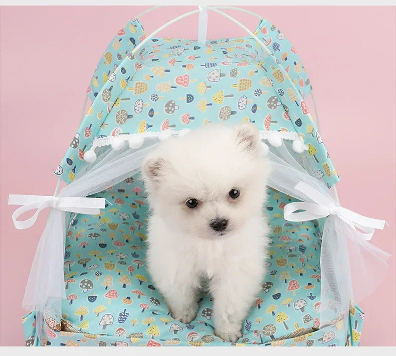 the PRINCESS PUPPY TENT - Pet Dog Tent House, Floral Print Enclosed Cat/Dog Tent Bed, Indoor Folding Portable Comfortable Kitten/Puppy Bed, Kennel for Small Pets
