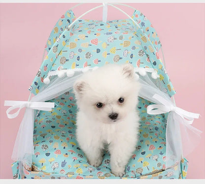 the PRINCESS PUPPY TENT - Pet Dog Tent House, Floral Print Enclosed Cat/Dog Tent Bed, Indoor Folding Portable Comfortable Kitten/Puppy Bed, Kennel for Small Pets