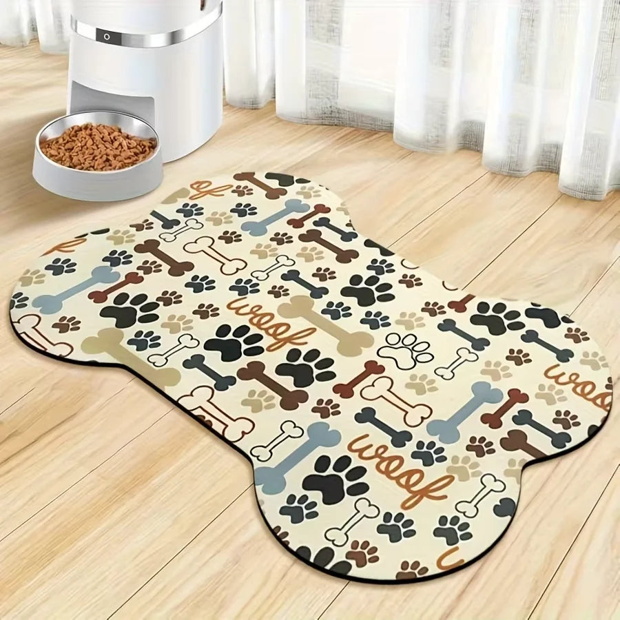 VIKAMA Bone-Shaped Pet Mat Feeding Mat Diatom Mud Carpet Cute Cartoon Floor Mat Waterproof And Dirt-Resistant Home Decoration