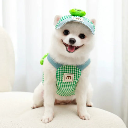 Three-piece Set Pet Cat Dog Chest Harness Traction Rope and Sun Hat Set Spring Summer Breathable Puppy Harness Dog Baseball Cap