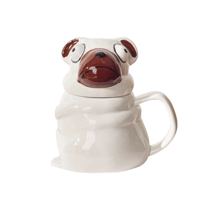 Cartoon Dog Shaped Ceramic Coffee Mug With Lid And Spoon Cute Pug Shaped Breakfast Milk Tea Water Cups Porcelain Cup Funny 500ML