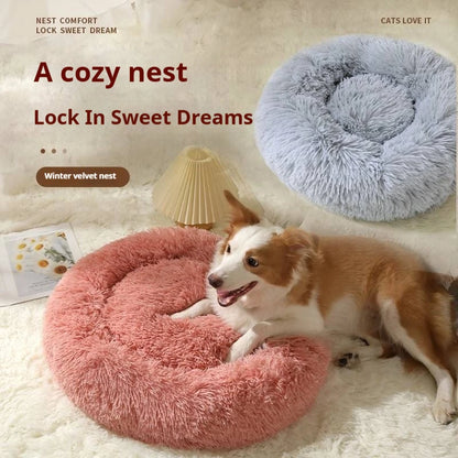 Round  Dogs Bed Cat Bed House Kennel Pet Mats Soft Long Plush Mat Pet Warm Basket Cushion Cats House Sofa Machine Wash Kennel