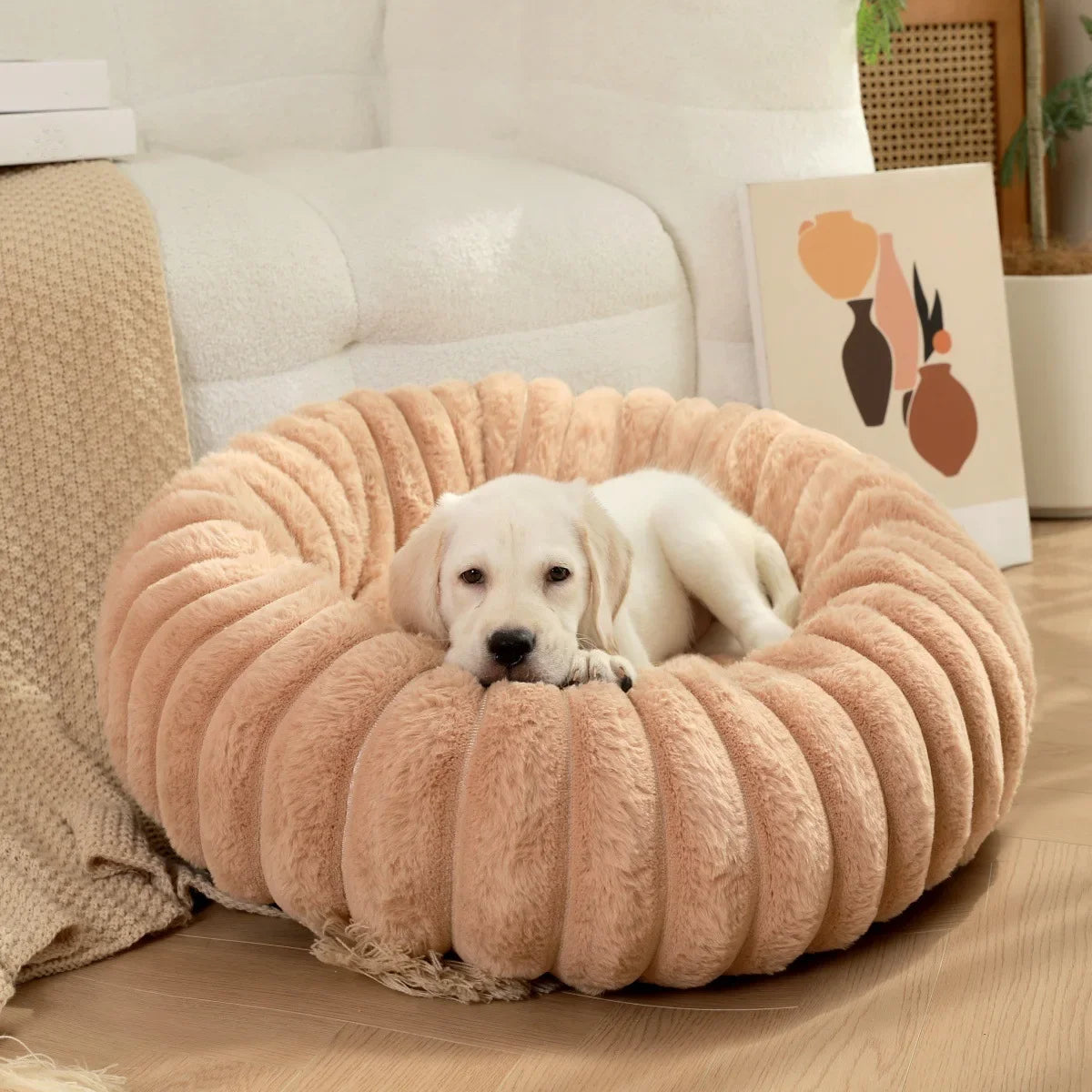 Home Plush Pet Nest Winter Cat Dog Bed Warm Detachable and Washable Round Cat Nest Pet Bed Seasonal Universal Decoration