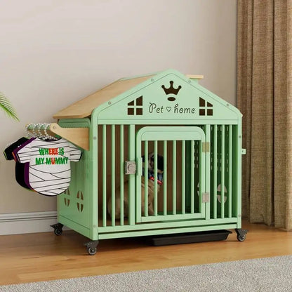 the DOG VILLA - Multi-Functional Solid Wood Steel Frame Pet Dog Villa, Small/Medium-Sized Dog Cage, Indoor Outdoor Dog Cage, Dog Bed with Toilet