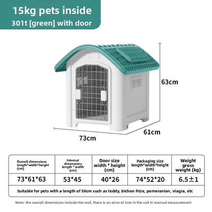 the IN THE DOGHOUSE - Large Waterproof Outdoor Doghouse - Detachable & Washable Dog Cage for Medium/Large Breeds, All-Weather Shelter