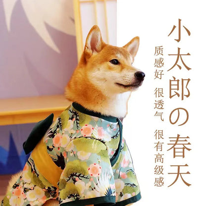 Adorable Brocade Pet Kimono Dress Japanese Style Pet Dress Floral Bowknot Pet Costume for Dogs Cats