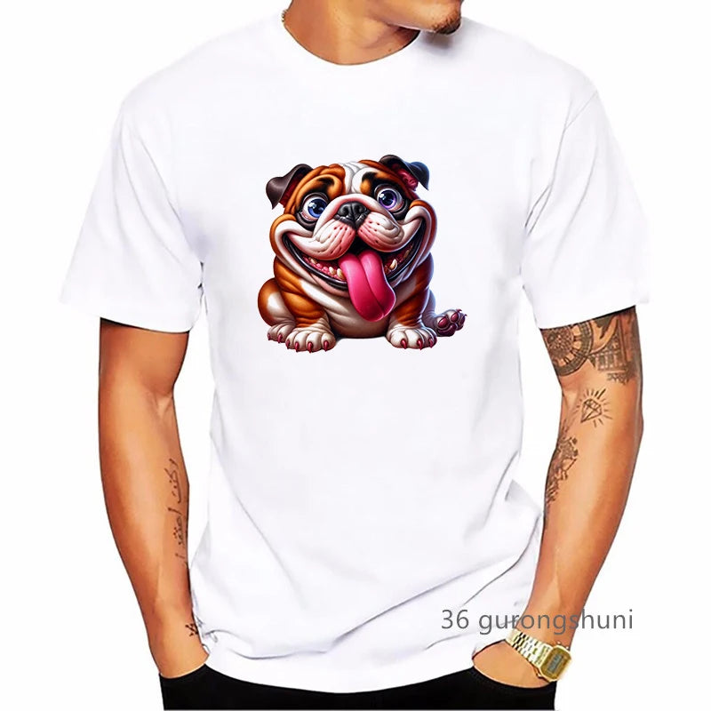 the CHUBBY BULLDOG - Chubby Bulldog Animal Printed T-Shirt, Men's Clothing Funny Kawaii Dog Lover T-Shirt, Homme Harajuku Shirt, Summer Tops Streetwear