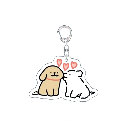 Cartoon Little White Dog Key Chain Cute Acrylic Maltese Dog Bag Pendant Micro Landscape Decoration Key Ring Jewelry Wholesale