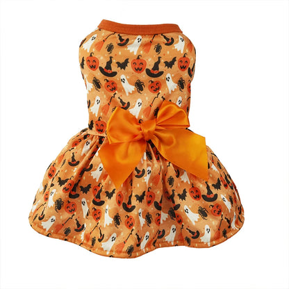 Pet Pumpkin Bat Print Dress Dog Costume Apparel Halloween Dog Clothes Festival Cosplay Puppy Clothes Funny Pumpkin Spider Hats