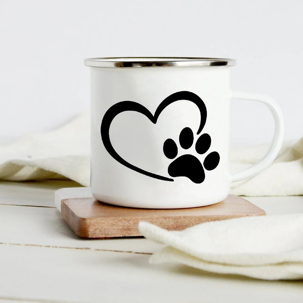 Peace Love Dogs Print Creative Enamel Coffee Mugs Cartoon Dachshunds Dog Paw Party Beer Juice Milk Cups Friend Birthday Gifts