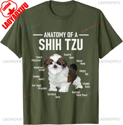 the SHIH TZU ANATOMY - Anatomy of Shih Tzu Animal Dog Breeder Canine Lover T-Shirt, Regular Short Sleeve Tops, O-Neck Casual Style Summer Cotton Tee