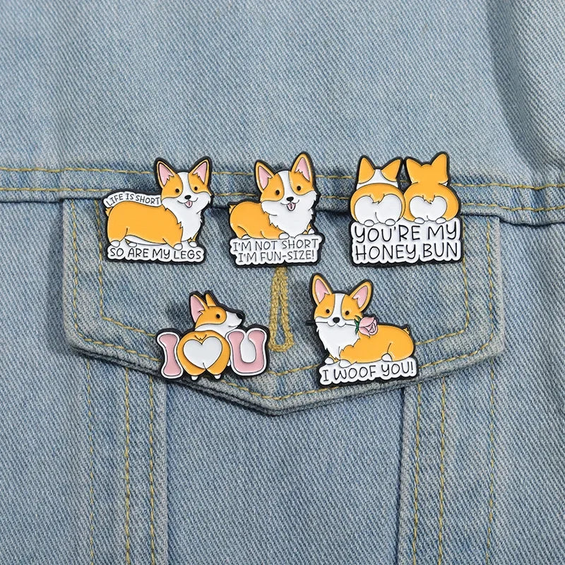 Cute Dog Enamel Brooches Short Legs Corgi Cartoon Puppy Animal Pins Clothing Hat Ornament Badge Custom Jewelry Gifts Wholesale