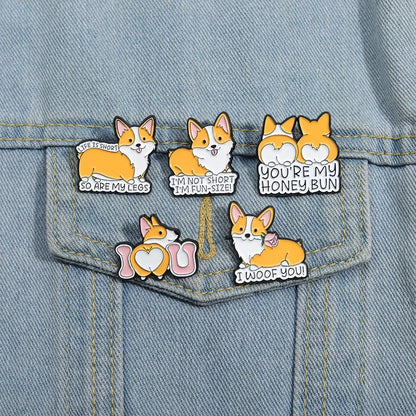 Cute Dog Enamel Brooches Short Legs Corgi Cartoon Puppy Animal Pins Clothing Hat Ornament Badge Custom Jewelry Gifts Wholesale
