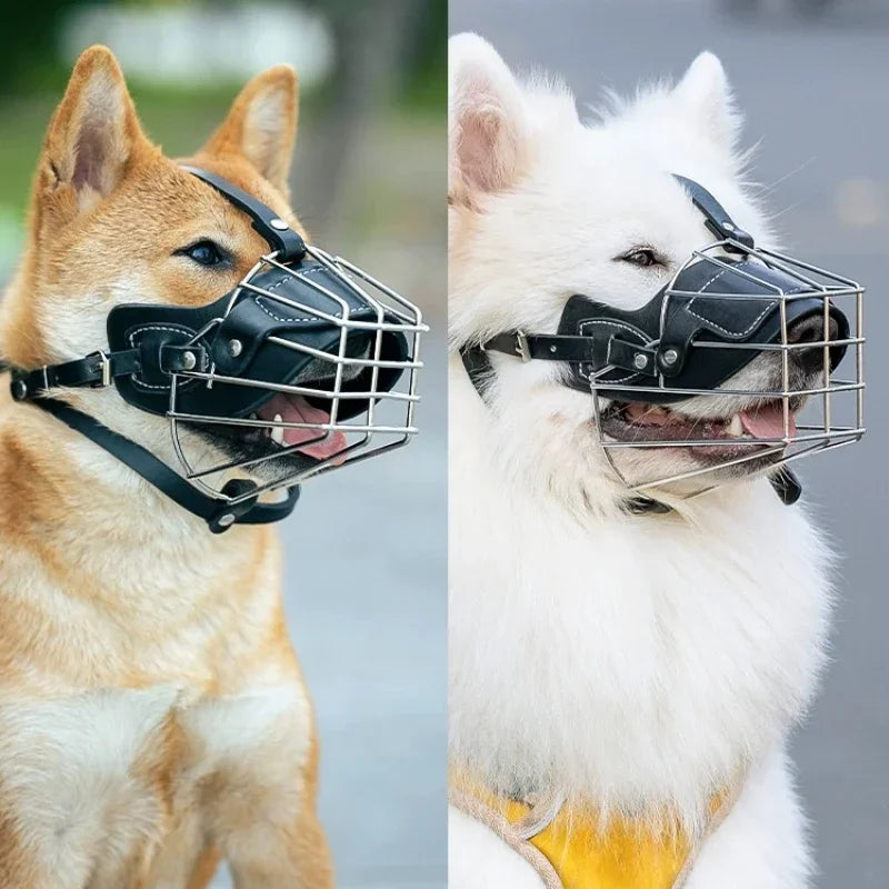Adjustable Leather Metal  Breathable Dog Muzzle Anti Biting Pet Mouth Mask Dog Accessories