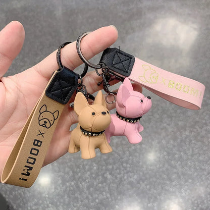 PU Leather Dog Keychains for Women Bag Pendant Fashion Punk French Bulldog Keychain Jewelry Trinket Men's Car Key Ring Key Chain