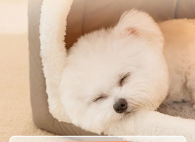 Winter Dog Bed Self-Warming Puppy House Cozy Cat Sleeping Tent Cave Beds Indoor Kitten Nest Kennel Hut for Small Medium Dog Cats
