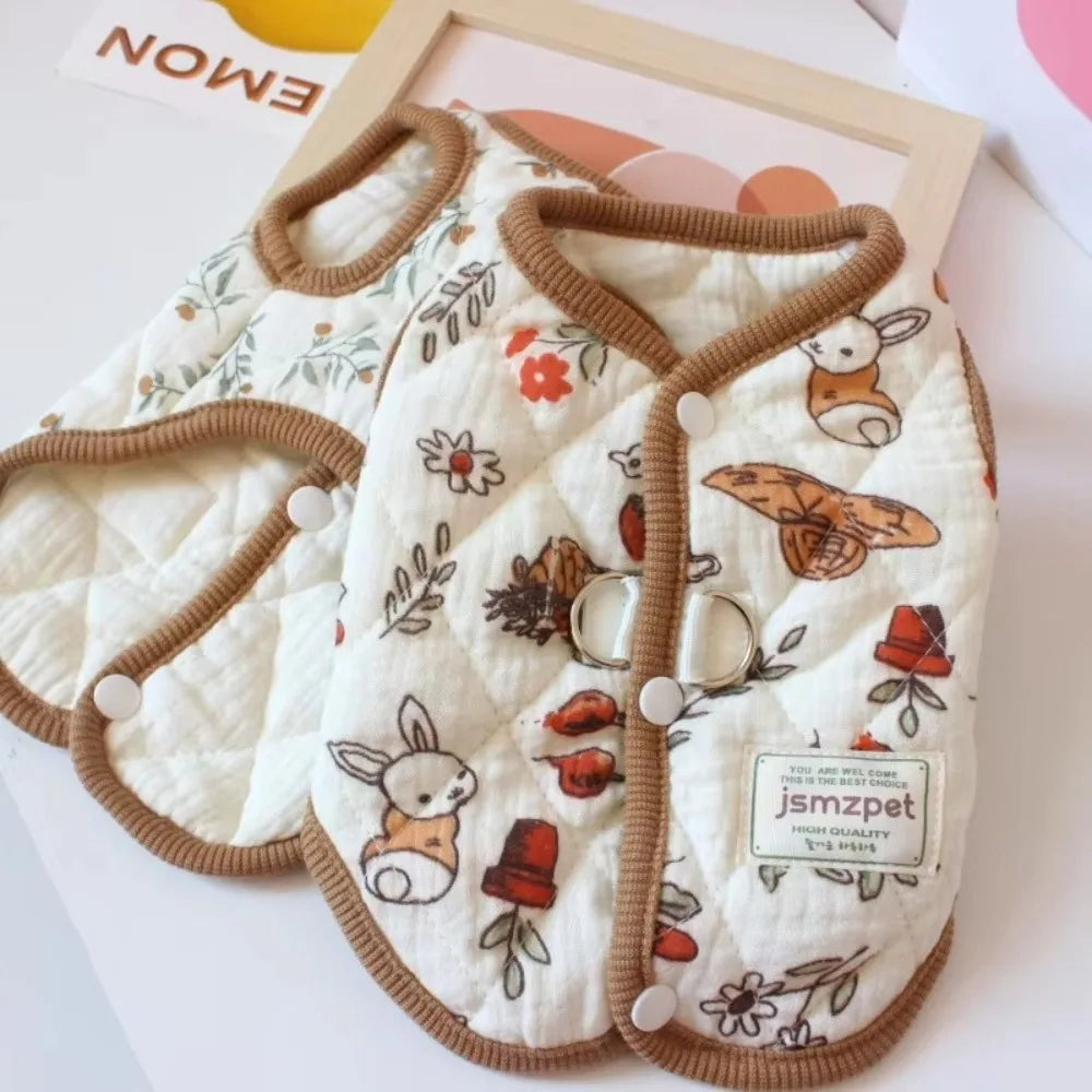 Fashion Cute Rabbit Printed Pet Dog Clothes with Velvet Jacket Pet Supplies Teddy Bear Coat Winter Warm Puppy Clothes Vest Gift