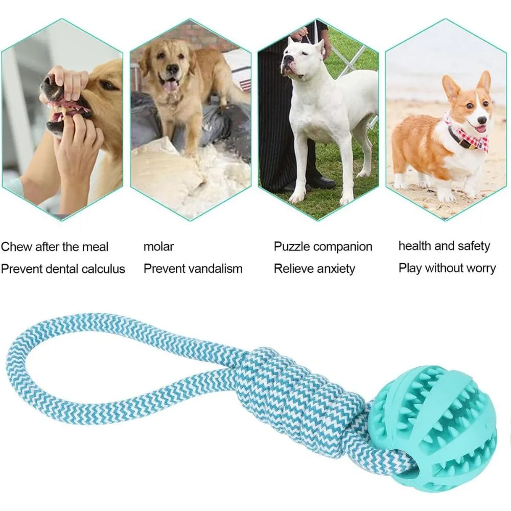 Dog Rope Ball Bite Resistance Training Ball with Rope Interesting Puzzle Teething Toy for Molar Teeth Cleaning Boredom Relieving