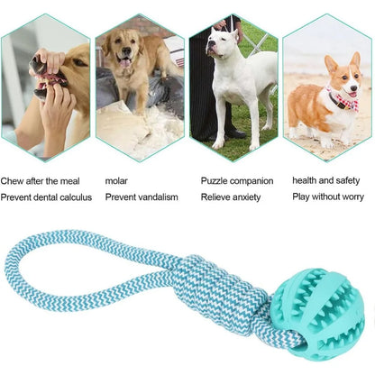 Dog Rope Ball Bite Resistance Training Ball with Rope Interesting Puzzle Teething Toy for Molar Teeth Cleaning Boredom Relieving