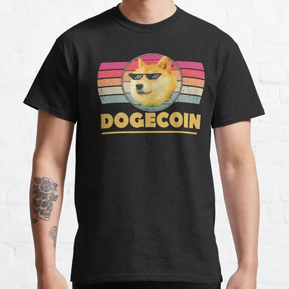 the CRYPTO DOG -Dogecoin Crypto Doge Coin Faux Pocket T-Shirt for Men, Amazing Pure Cotton Tees, Round Neck Short Sleeve T-Shirts, Graphic Clothes