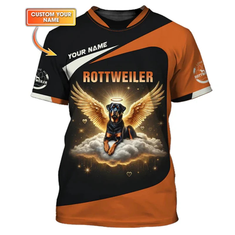 the ROTTWEILER ALPHA - Pet Lover Rottweiler T-Shirt, Unisex Outdoor Sport Short Sleeve Tee Shirts, Cool Pattern Design Custom Name Personality Fashion Top