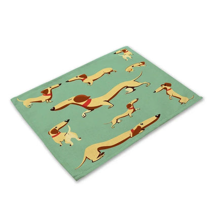 Pug Dog Pattern Cotton Linen Pad Dining Table Mats Coaster Bowl Cup Mat Pattern Kitchen Placemat 40*30cm Home Decor
