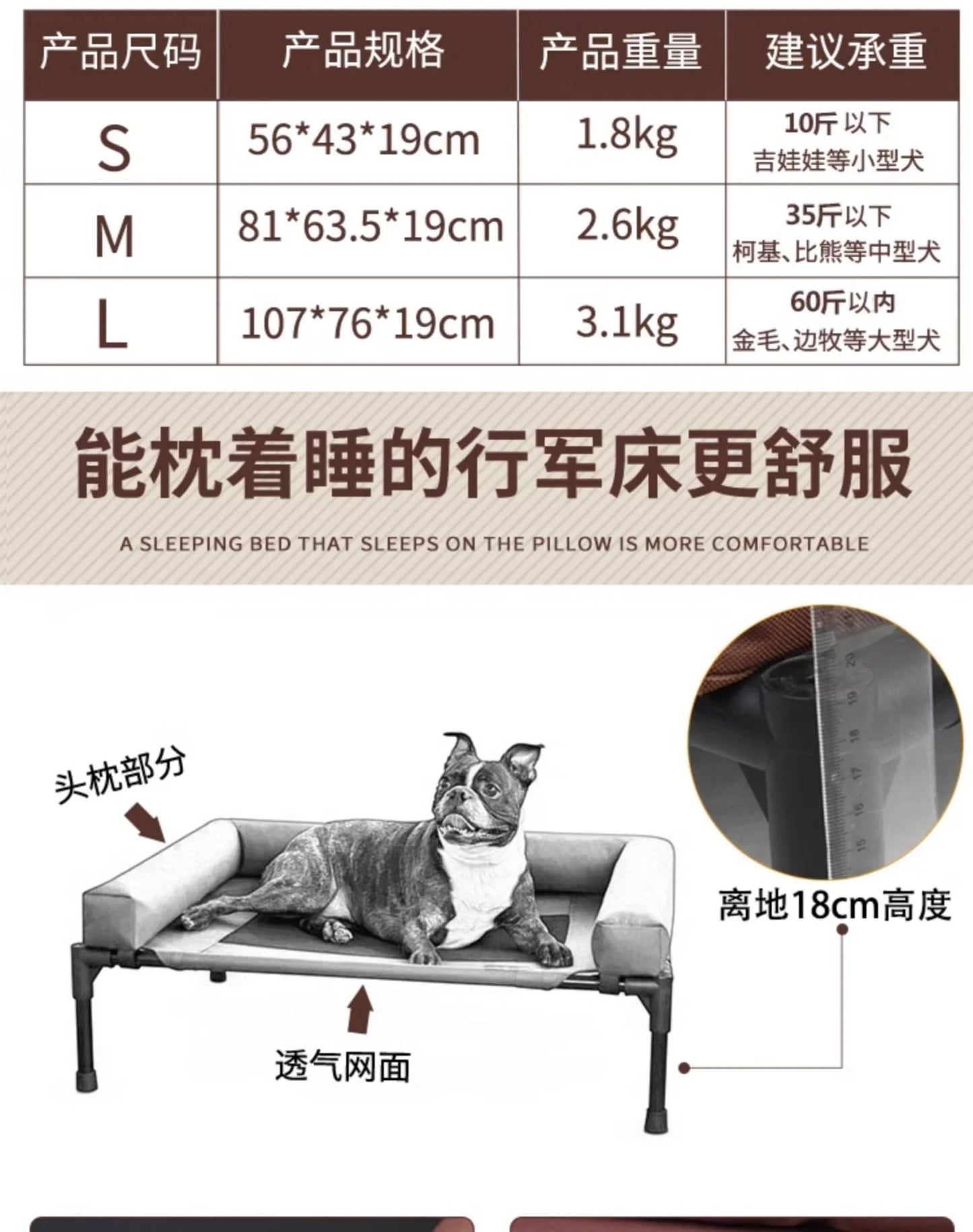 Large Elevated Cooling Dog Bed Portable Anti-Chewing Outdoor Kennel with Non-Slip Foot Rest Pet Bed