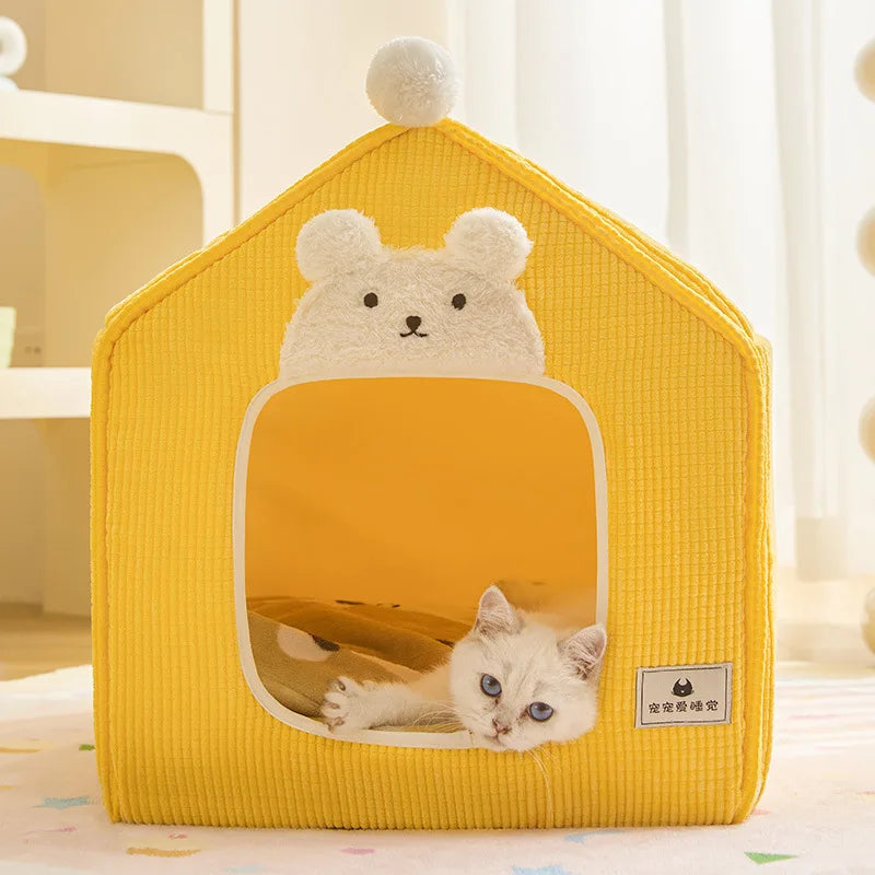 Detachable Pet House Winter Cartoon Bear Warm Cat House Suitable Small Medium Sized Dogs Cats Dog Nests and Caves Pet Supplies