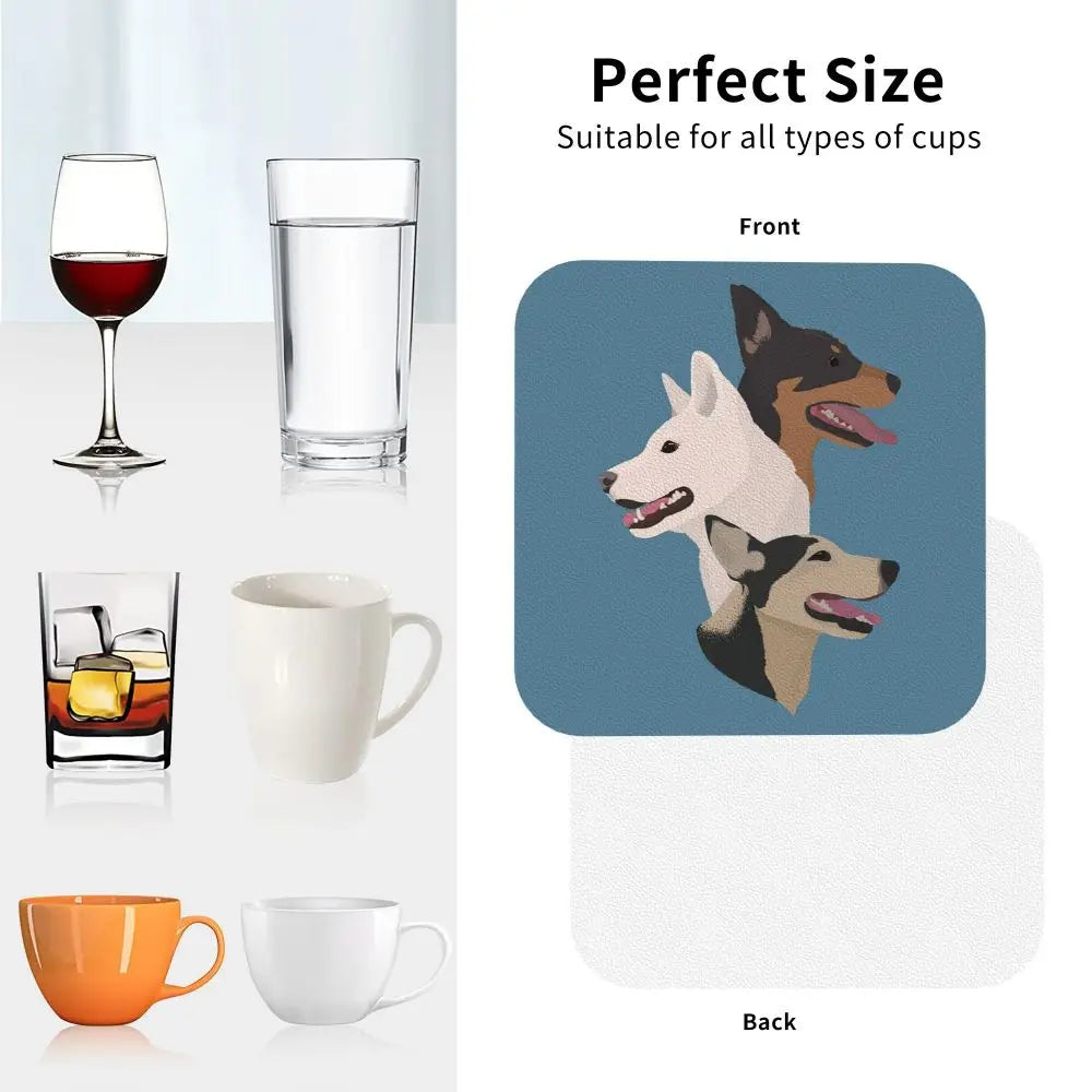 Family Of Dogs Coasters Kitchen Placemats Non-slip Insulation Cup Coffee Mats For Decor Home Tableware Pads Set of 4